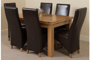 Richmond Solid Oak 140cm-220cm Extending Dining Table with 6 Lola Dining Chairs [Brown Leather]