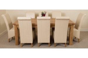Richmond Solid Oak 200cm-280cm Extending Dining Table with 8 Montana Dining Chairs [Ivory Leather]