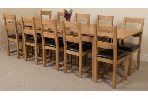 Richmond Solid Oak 200cm-280cm Extending Dining Table with 10 Lincoln Solid Oak Dining Chairs [Light Oak and Brown Leather]