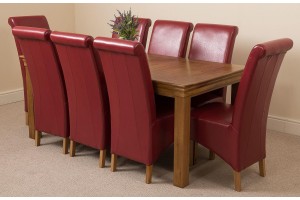 French Chateau Rustic Solid Oak 180cm Dining Table with 8 Montana Dining Chairs [Burgundy Leather]