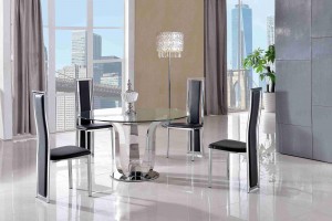 Naples Glass and Polished Steel Dining Table with 4 Elsa Designer Dining Chairs [Black]