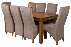 French Chateau Rustic Solid Oak 180cm Dining Table with 8 Lola Dining Chairs [Grey Fabric]