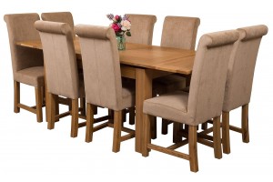 Richmond Solid Oak 140cm-220cm Extending Dining Table with 8 Washington Dining Chairs [Beige Fabric]