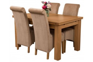 Richmond Solid Oak 140cm-220cm Extending Dining Table with 4 Montana Dining Chairs [Beige Fabric]