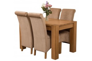 Kuba Solid Oak 125cm Dining Table with 4 Montana Dining Chairs [Grey Fabric]