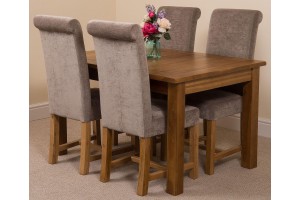 Cotswold Rustic Solid Oak 132cm-198cm Extending Farmhouse Dining Table with 4 Washington Dining Chairs [Grey Fabric]