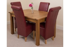 Cotswold Rustic Solid Oak 132cm-198cm Extending Farmhouse Dining Table with 4 Montana Dining Chairs [Burgundy Leather]