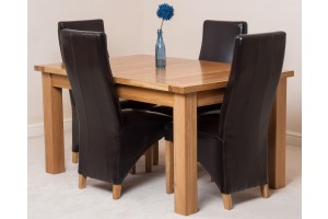 Seattle Solid Oak 150cm-210cm Extending Dining Table with 4 Lola Dining Chairs [Brown Leather]