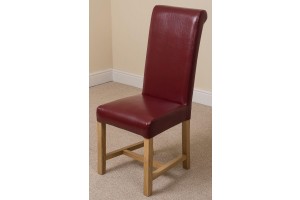 Kuba Solid Oak 125cm Dining Table with 4 Washington Dining Chairs [Burgundy Leather]