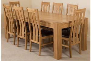 
                                                        Kuba Solid Oak 220cm Dining Table with 8 Princeton Solid Oak Dining Chairs [Light Oak and Brown Leather]