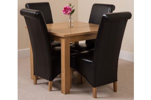Oslo Solid Oak Dining Table with 4 Montana Dining Chairs [Black Leather]