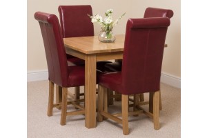 French Chateau Rustic Solid Oak 150cm Dining Table with 4 Washington Dining Chairs [Burgundy Leather]