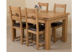 Richmond Solid Oak 140cm-220cm Extending Dining Table with 4 Lincoln Solid Oak Dining Chairs [Light Oak and Brown Leather]