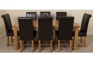 Richmond Solid Oak 200cm-280cm Extending Dining Table with 8 Washington Dining Chairs [Black Leather]