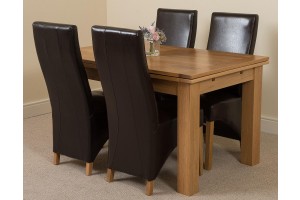 Richmond Solid Oak 140cm-220cm Extending Dining Table with 4 Lola Dining Chairs [Brown Leather]