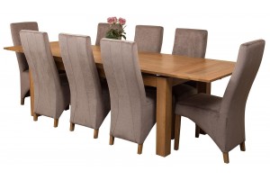 Richmond Solid Oak 200cm-280cm Extending Dining Table with 8 Lola Dining Chairs [Grey Fabric]