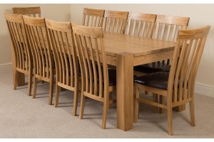 
                                                        Kuba Solid Oak 220cm Dining Table with 10 Harvard Solid Oak Dining Chairs [Light Oak and Brown Leather]
