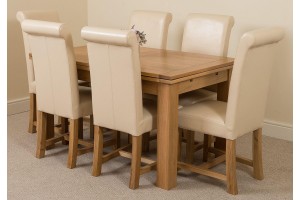 Richmond Solid Oak 140cm-220cm Extending Dining Table with 6 Washington Dining Chairs [Ivory Leather]