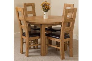 Edmonton Solid Oak Extending Oval Dining Table With  4 Yale Solid Oak Dining Chairs [Light Oak and Brown Leather]