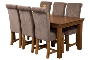 French Chateau Rustic Solid Oak 180cm Dining Table with 6 Washington Dining Chairs [Grey Fabric]