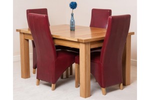 Seattle Solid Oak 150cm-210cm Extending Dining Table with 4 Lola Dining Chairs [Burgundy Leather]