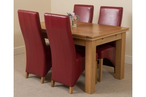 Richmond Solid Oak 140cm-220cm Extending Dining Table with 4 Lola Dining Chairs [Burgundy Leather]