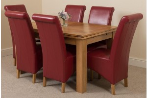 Richmond Solid Oak 140cm-220cm Extending Dining Table with 6 Montana Dining Chairs [Burgundy Leather]