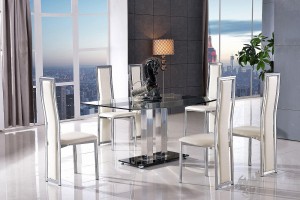 
                                                        Roma Black Glass Dining Table with 6 Elsa Designer Dining Chairs [Ivory]