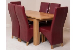 Hampton Solid Oak 120-160cm Extending Dining Table with 6 Lola Dining Chairs [Burgundy Leather]