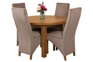 Edmonton Solid Oak Extending Oval Dining Table with 4 Lola Dining Chairs [Grey Fabric]