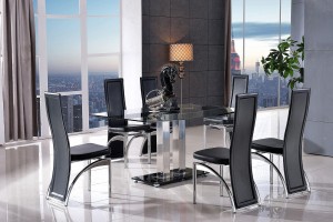
                                                        Roma Black Glass Dining Table with 6 Alisa Dining Chair [Black]