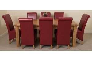 Richmond Solid Oak 200cm-280cm Extending Dining Table with 8 Montana Dining Chairs [Burgundy Leather]
