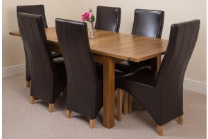 Cotswold Rustic Solid Oak 132cm-198cm Extending Farmhouse Dining Table with 6 Lola Dining Chairs [Brown Leather]