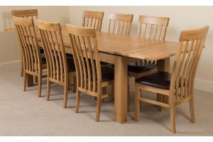 Richmond Solid Oak 200cm-280cm Extending Dining Table with 8 Harvard Solid Oak Dining Chairs [Light Oak and Brown Leather]