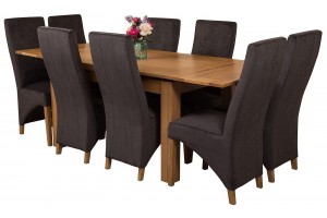 Richmond Solid Oak 140cm-220cm Extending Dining Table with 8 Lola Dining Chairs [Black Fabric]