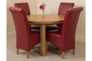 Edmonton Solid Oak Extending Oval Dining Table With 4 Montana Dining Chairs [Burgundy Leather]
