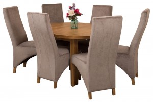 Edmonton Solid Oak Extending Oval Dining Table with 6 Lola Dining Chairs [Grey Fabric]