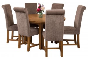 Edmonton Solid Oak Extending Oval Dining Table with 6 Washington Dining Chairs [Grey Fabric]