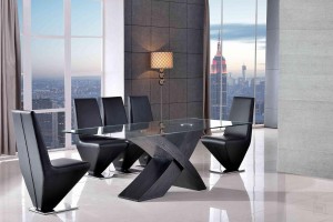 Valencia Black 200cm Wood and Glass Dining Table with 8 Rita Designer Dining Chairs [Black]