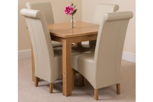 Oslo Solid Oak Dining Table with 4 Montana Dining Chairs [Ivory Leather]