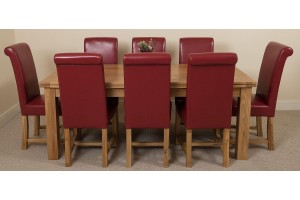 Richmond Solid Oak 200cm-280cm Extending Dining Table with 8 Washington Dining Chairs [Burgundy Leather]