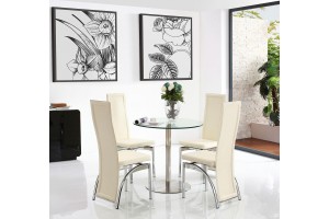 Target Round Glass and Steel 80cm Dining Table with 4 Alisa Dining Chair [Ivory]