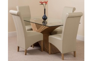 Valencia Oak 160cm Wood and Glass Dining Table with 4 Montana Dining Chairs [Ivory Leather]