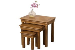 French Chateau Rustic Solid Oak Nest of Tables [3 Tables]