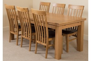 Richmond Solid Oak 200cm-280cm Extending Dining Table with 6 Harvard Solid Oak Dining Chairs [Light Oak and Brown Leather]