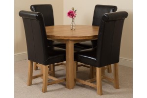 Edmonton Solid Oak Extending Oval Dining Table With 4 Washington Dining Chairs [Black Leather]