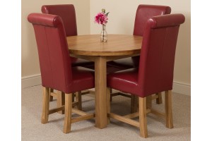 Edmonton Solid Oak Extending Oval Dining Table With 4 Washington Dining Chairs [Burgundy  Leather]