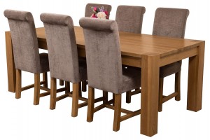 Kuba Solid Oak 220cm Dining Table with 6 Washington Dining Chairs [Grey Fabric]