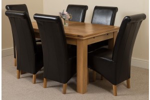 Richmond Solid Oak 140cm-220cm Extending Dining Table with 6 Montana Dining Chairs [Black Leather]