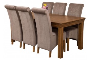 French Chateau Rustic Solid Oak 180cm Dining Table with 6 Montana Dining Chairs [Grey Fabric]